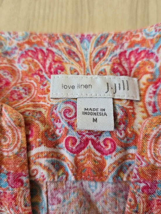 J.Jill Love Linen 100% Linen Paisley Print Dress With Pockets Size Mediun - Picture 12 of 13